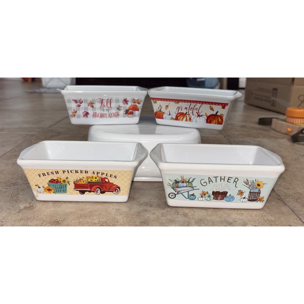 ROYAL NORFOLK Mini Ceramic Baking Loaf Dish 5" Fall Holiday Decor Set Of 4